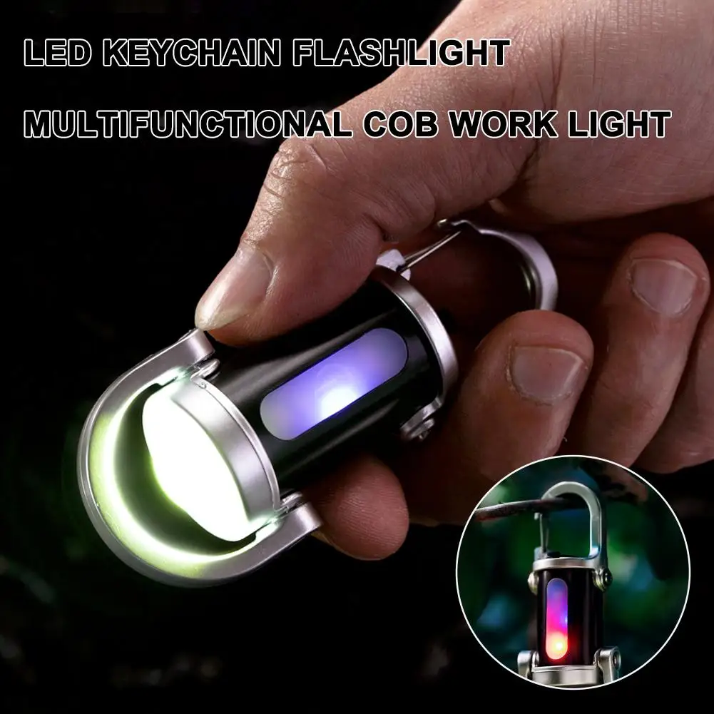 LED Keychain Flashlight Multifunctional COB Work Light Keyring Practical Mini Light Key Chain for Outdoor Activities