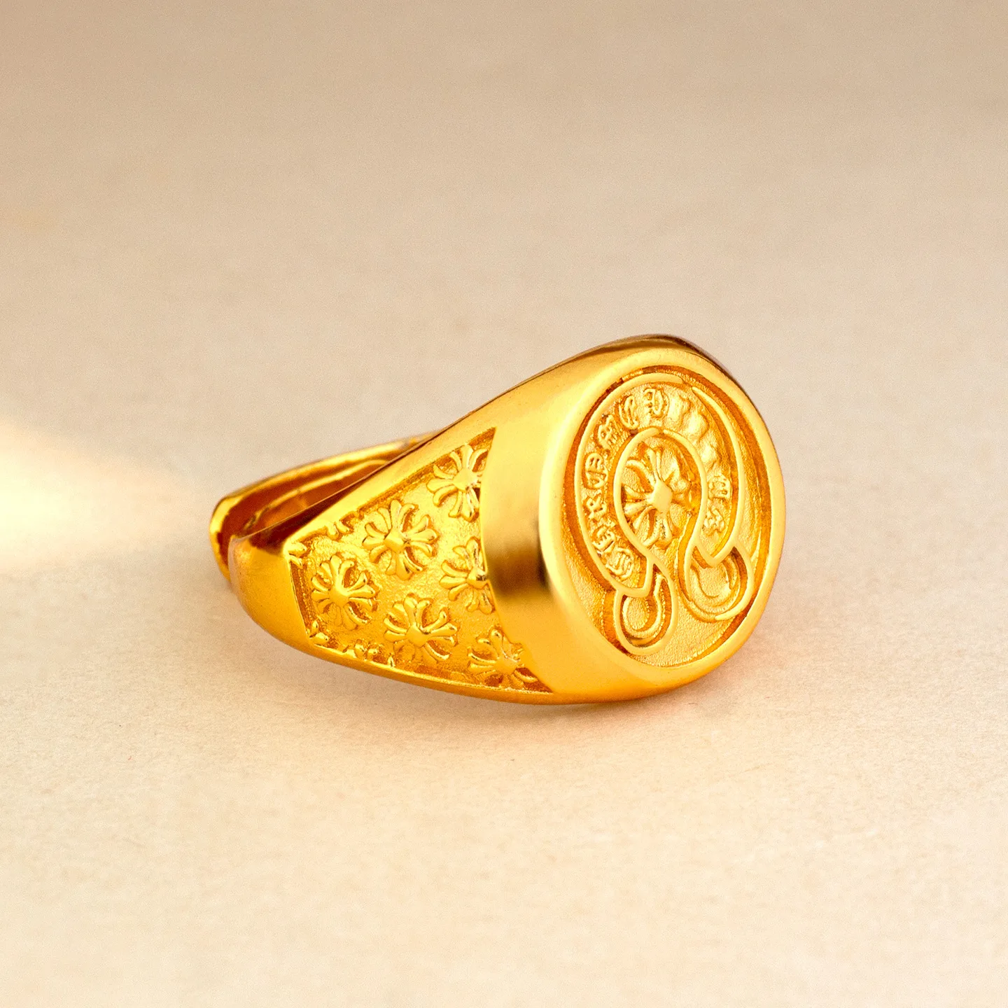 

24K real gold New Chinese style oval 9999 ring men's ancient retro palace style opening adjustment ring bracelet