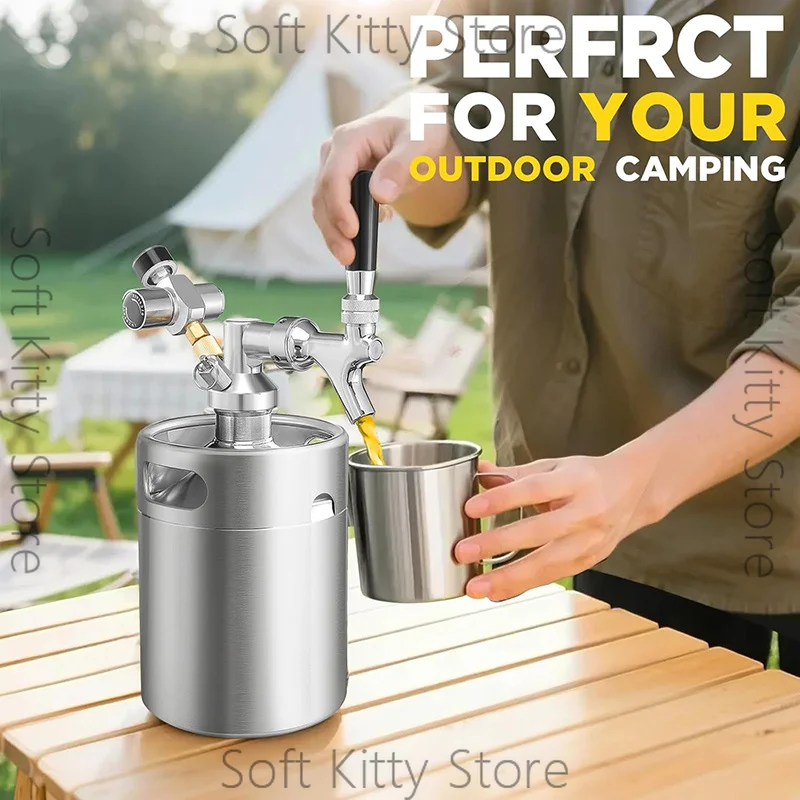 2L(64oz) Mini Keg Growler Kit,Craft Beer Barrel with 0-60psi Co2 Charger & Self-Closing Tap,Beer Carbonated Dispensing Container
