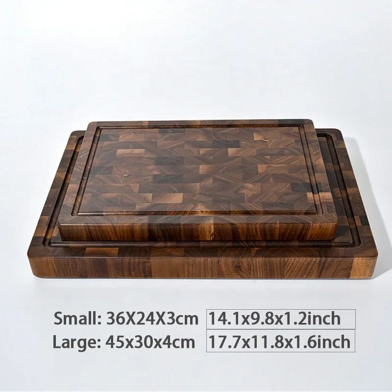 Black Walnut Wood Cutting Board Set End Grain Wooden Butcher Block Chopping Board for Kitchen