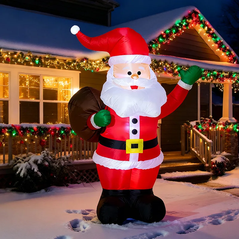 1.8M Christmas inflatable air mold LED light Santa back gift bag outdoor courtyard garden party decoration