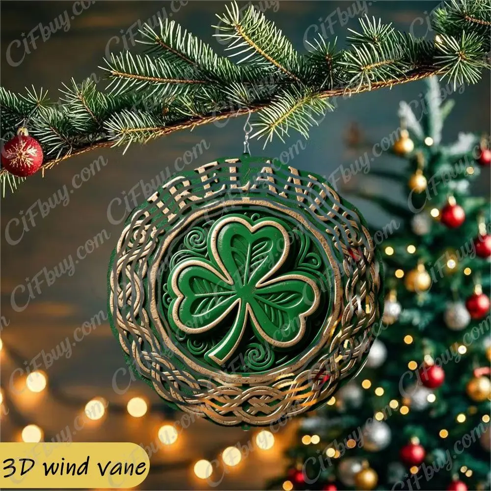 CIFBUY Wind Chime Green Shamrock Celtic Weave Circle 360° Rotating Metal Spinner Outdoor Yard Porch Hanging Decor Gift