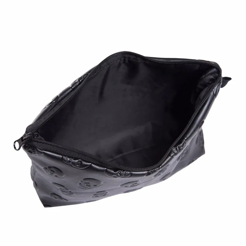 Sac à cosmétiques en cuir PU pour femmes, 1 pièce, tête de mort noire, trousse de maquillage, organisateur de voyage pour cosmétiques, Kit de toilette, livraison directe