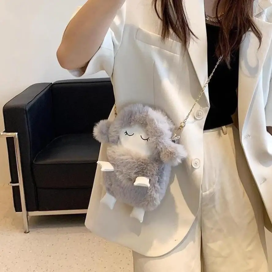 2026 New 1 Pcs Cute Lamb Bag Furry Bag Zero Wallet New Autumn And Winter Cute Plush Toy Backpack Chain Crossbody Bags