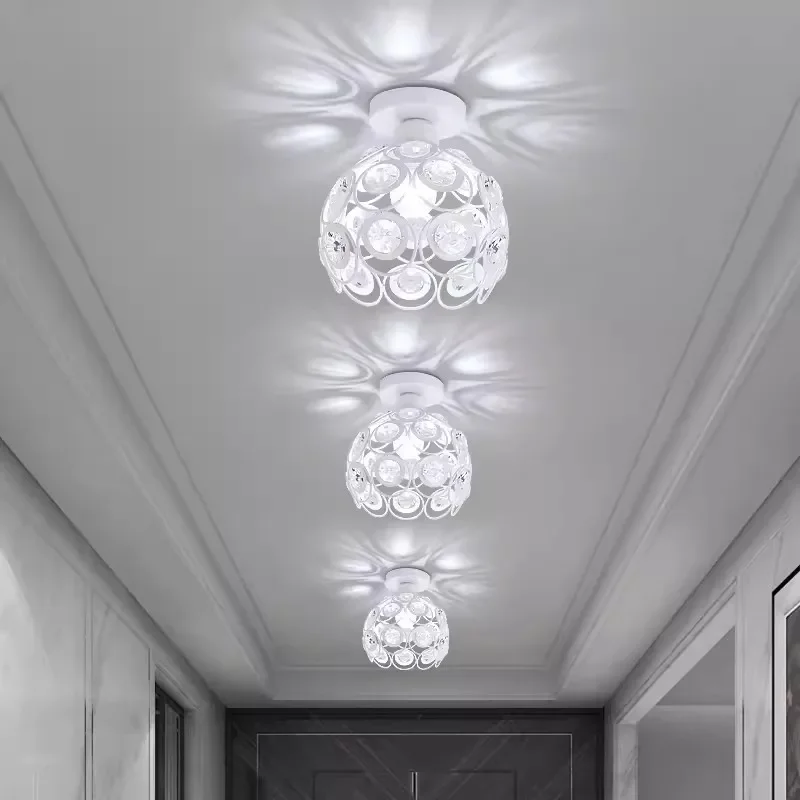 Luz de teto LED de cristal para corredor, estilo nórdico, lustre pequeno criativo, lâmpadas de entrada, personalidade criativa, corredor e varanda