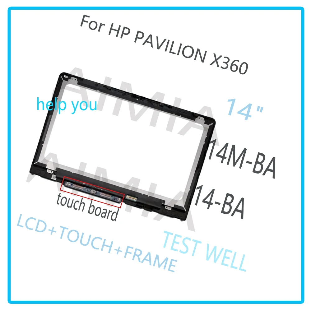 

14’’ replacement for hp pavilion x360 14m-ba series 14-ba lcd display touch screen assembly frame 1920x1080 1366x768 touch board