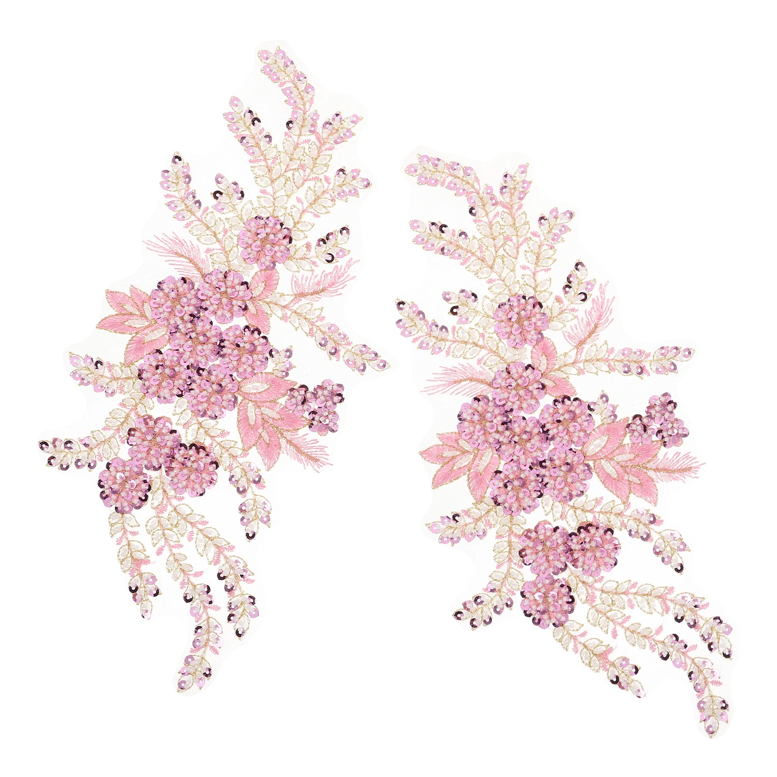

2Pcs Embroidery Lace Appliques Sequin Flower Trim Patch Floral Sewing Accessories Polyester Bride Wedding Evening Party