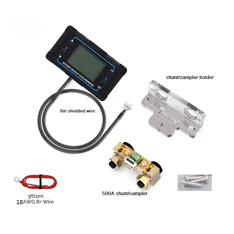 500A battery monitor with shunt, high and low voltage programmable alarm, voltage range 8v-120v, up to 500A