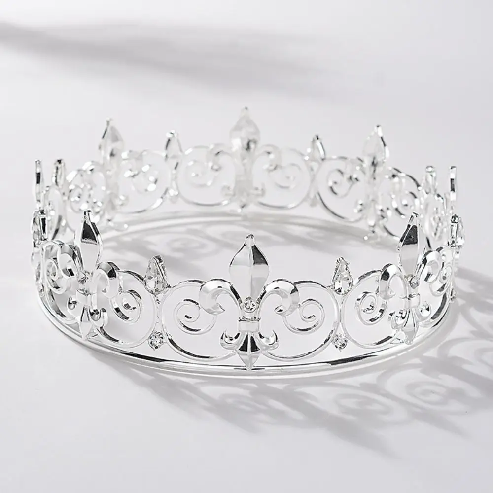 Retro Bar Mitzvah Crown King Crown Hair Hoop Headband Metal Prince Crowns Hair Accessories Alloy Round Tiaras Hair Jewelry