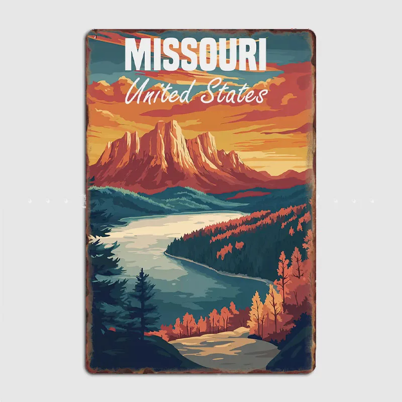 Missouri Pompeii Ruins Ontario Norwegian Fjordscape Travel Retro Posters Metal Sign Poster Bar Wall Home Decor Room Decoration