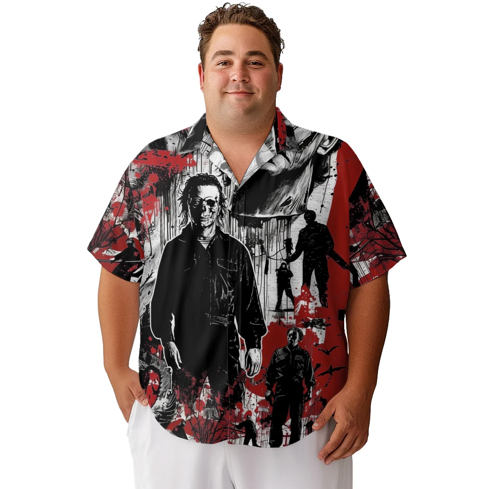 2024 new Hawaii Men's shirts plus size Scary Bloody clown printed clothing casual short-sleeved