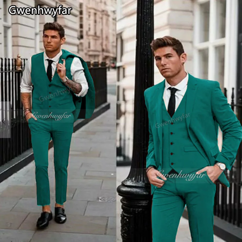 

Gwenhwyfar 2025 Trendy New Wedding Groom Single-Breasted Solid Color Suit Casual Tuxedo Fashion Travel Wear 3-Piece Suit
