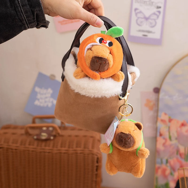 12Cm Kawaii Plushies Sleutelhanger Mini Schattige Capibara Pluche Speelgoed Stawberry Kikker Verjaardagshoed Capybara Knuffel Dier Cadeau Voor Meisje