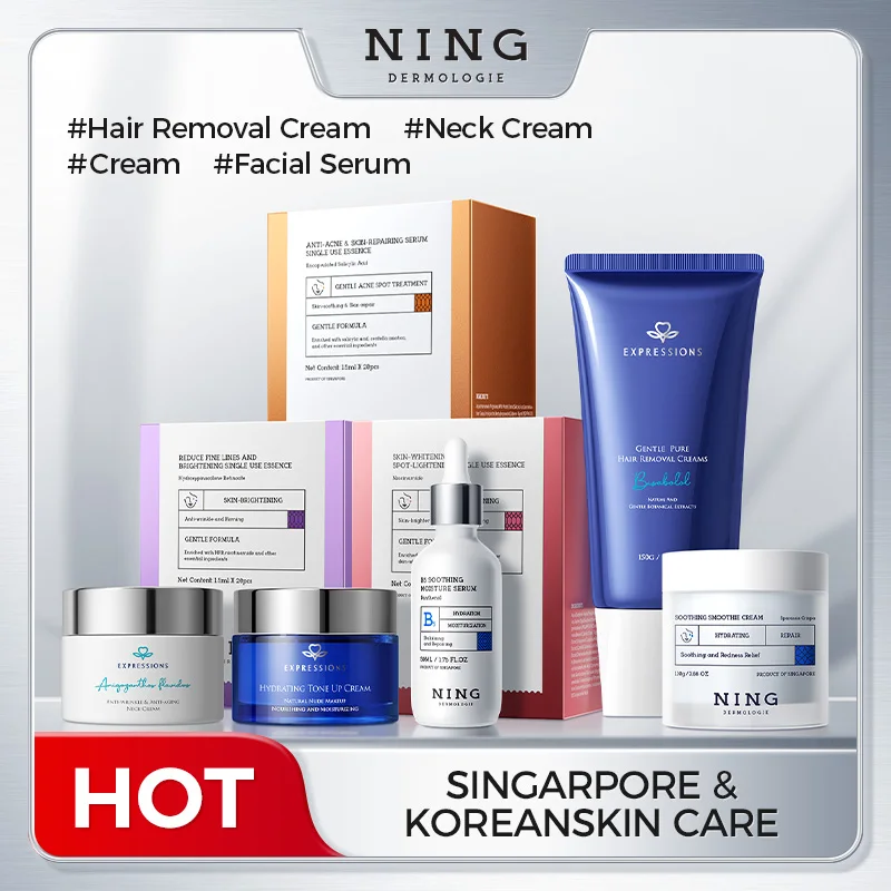 

KOREAN SKIN CARE | Крем для удаления волос | Ампула против старения, осветления и прыщей | Успокаивающий и увлажняющий крем | Сыворотка B5 | Спасательный крем для шеи