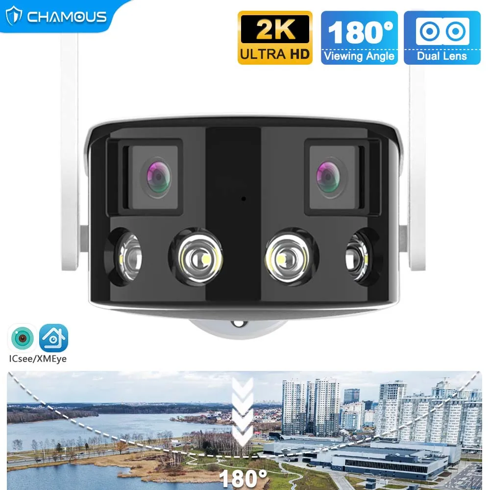 4k 8mp Security Camera Dual Lens Surveillance Cam Outdoor 180 Ultra Wide Angle Binocular Cctv Video Ip Cam Icsee Mini Home