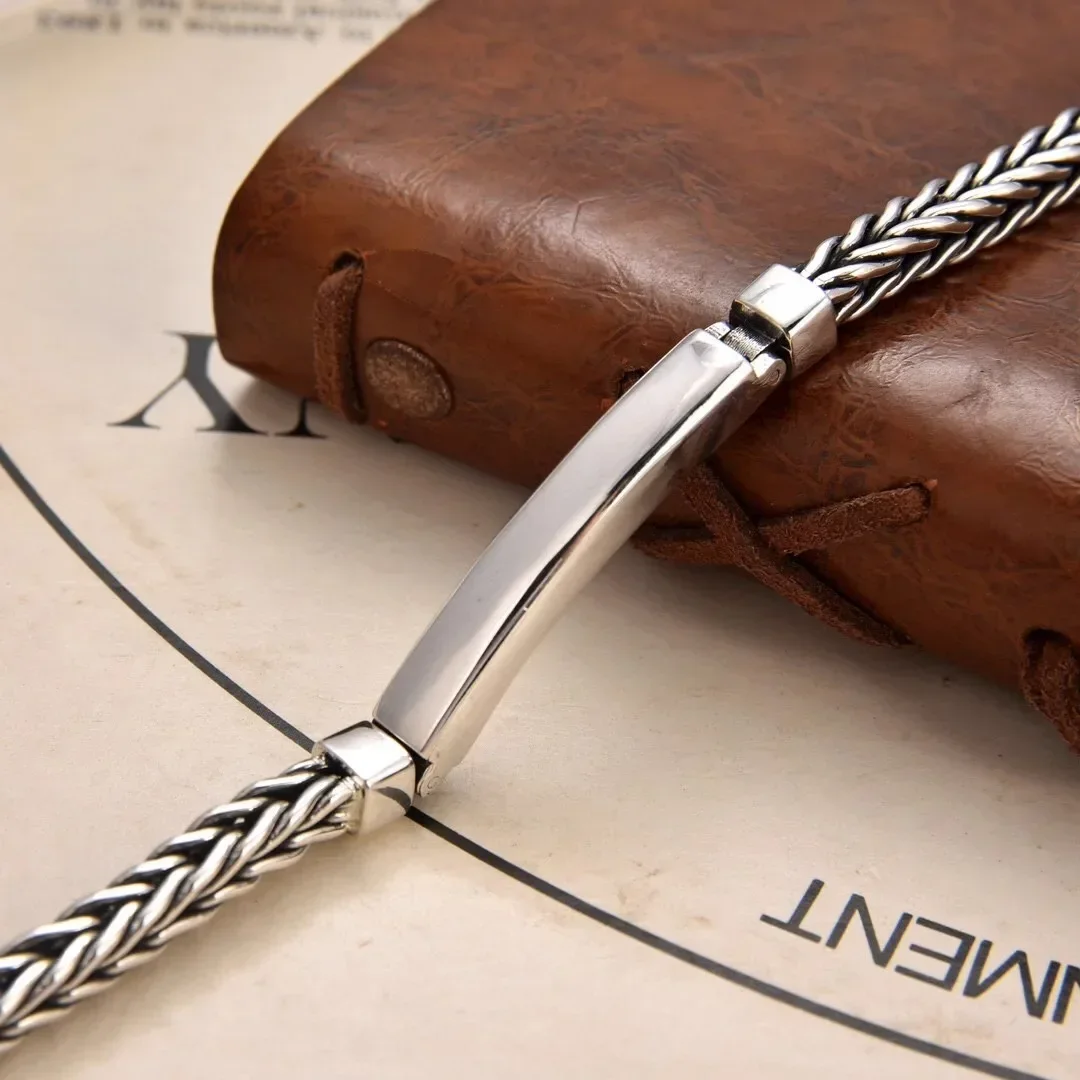 New Silver Color Smooth Simple Handwoven Bracelet for Man Chain with A Width of 5m Versatile Classic Handicrafts Jewelry