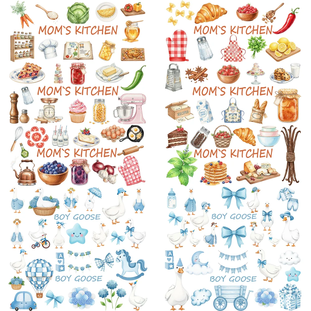 Mom's Kitchen Design UV DTF Cup Wraps 16oz Libbey Can 3D Transfer Stickers Watercolor Boy Goose Themed Waterproof Cup Decals