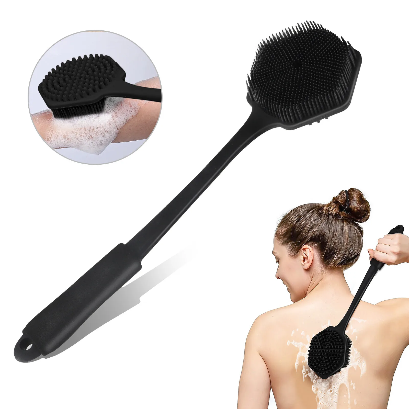 

Силиконовый скребок для спины с длинной ручкой, двусторонняя щетка для душа