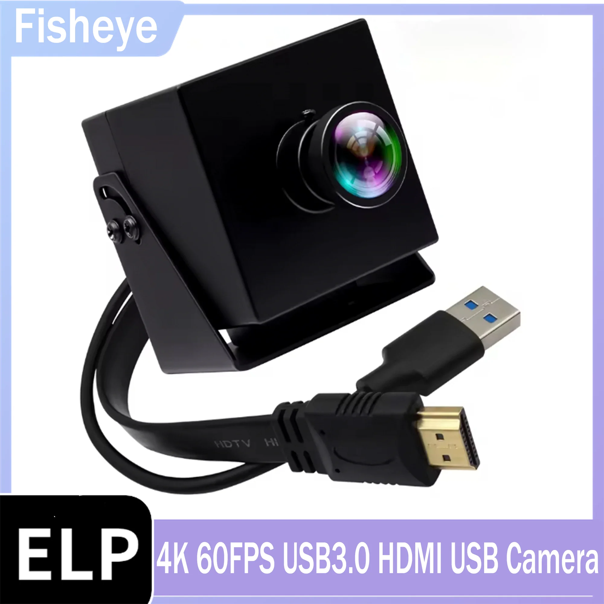 

ELP 4K 60fps HDMI USB3.0 Камера «рыбий глаз» с широкоугольным объективом Видеовеб-камера H.264 для Android, Mac OS, Ubuntu, Raspberry PI