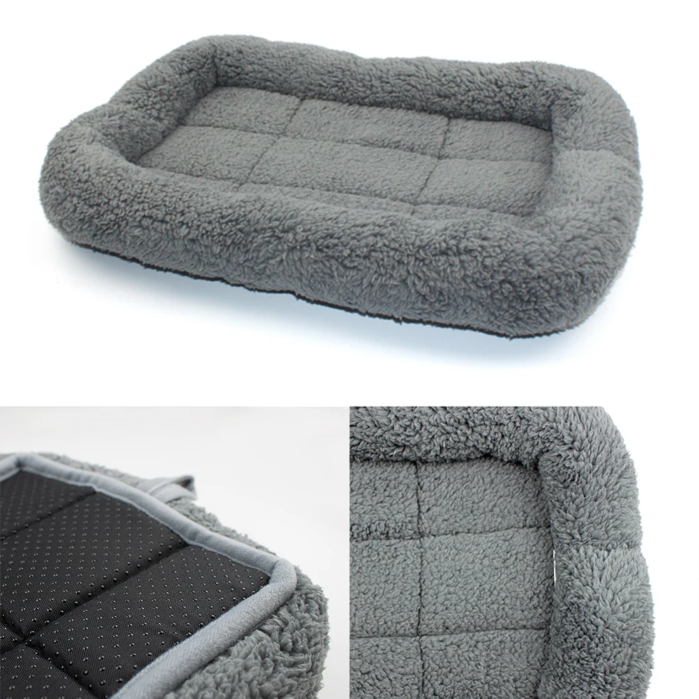 

Pet Cushion Bed Sheepskin Nest Mat Fleece Warm All Season Floor Protection Machine Washable Skidproof Oxford Base Gray