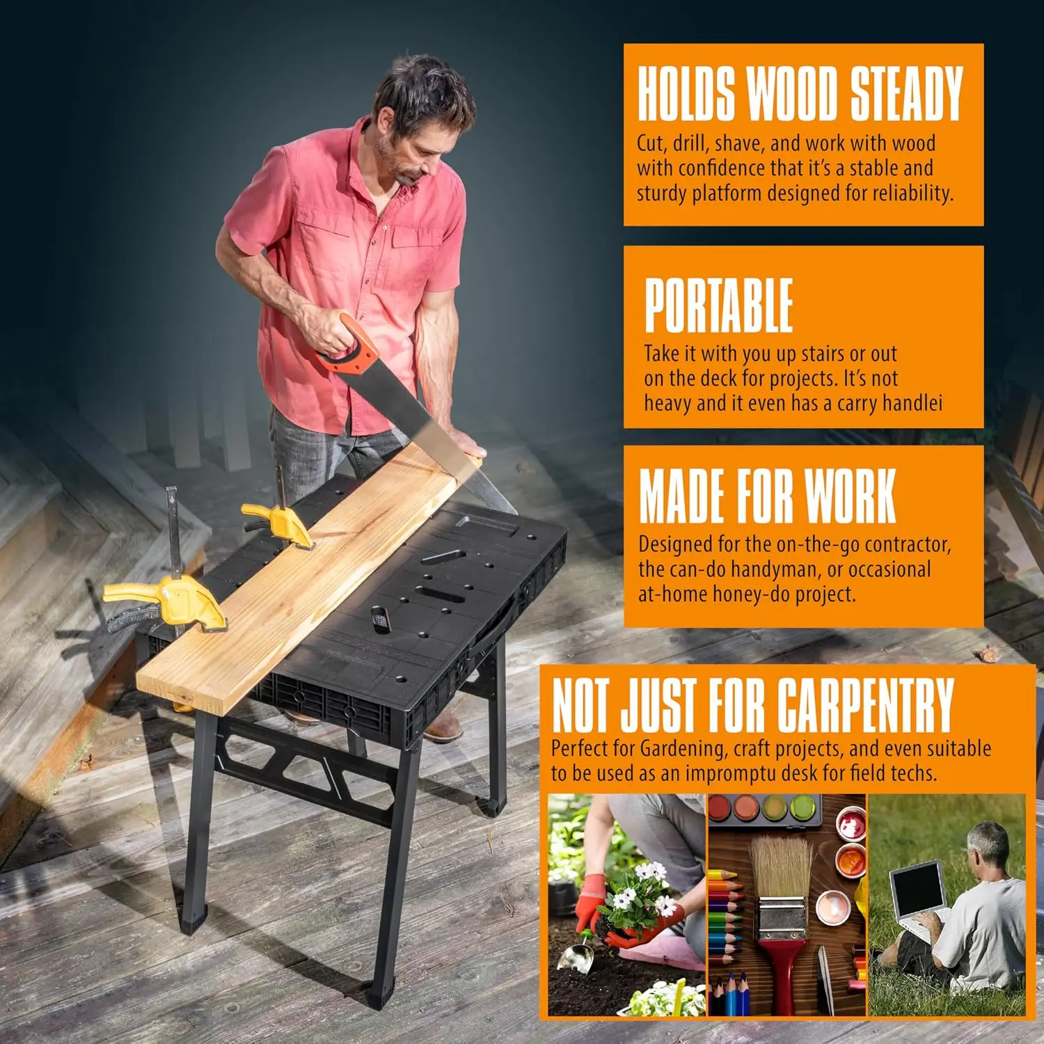 Express Folding Worktable, Easy Setup Portable Folding Workbench, 34