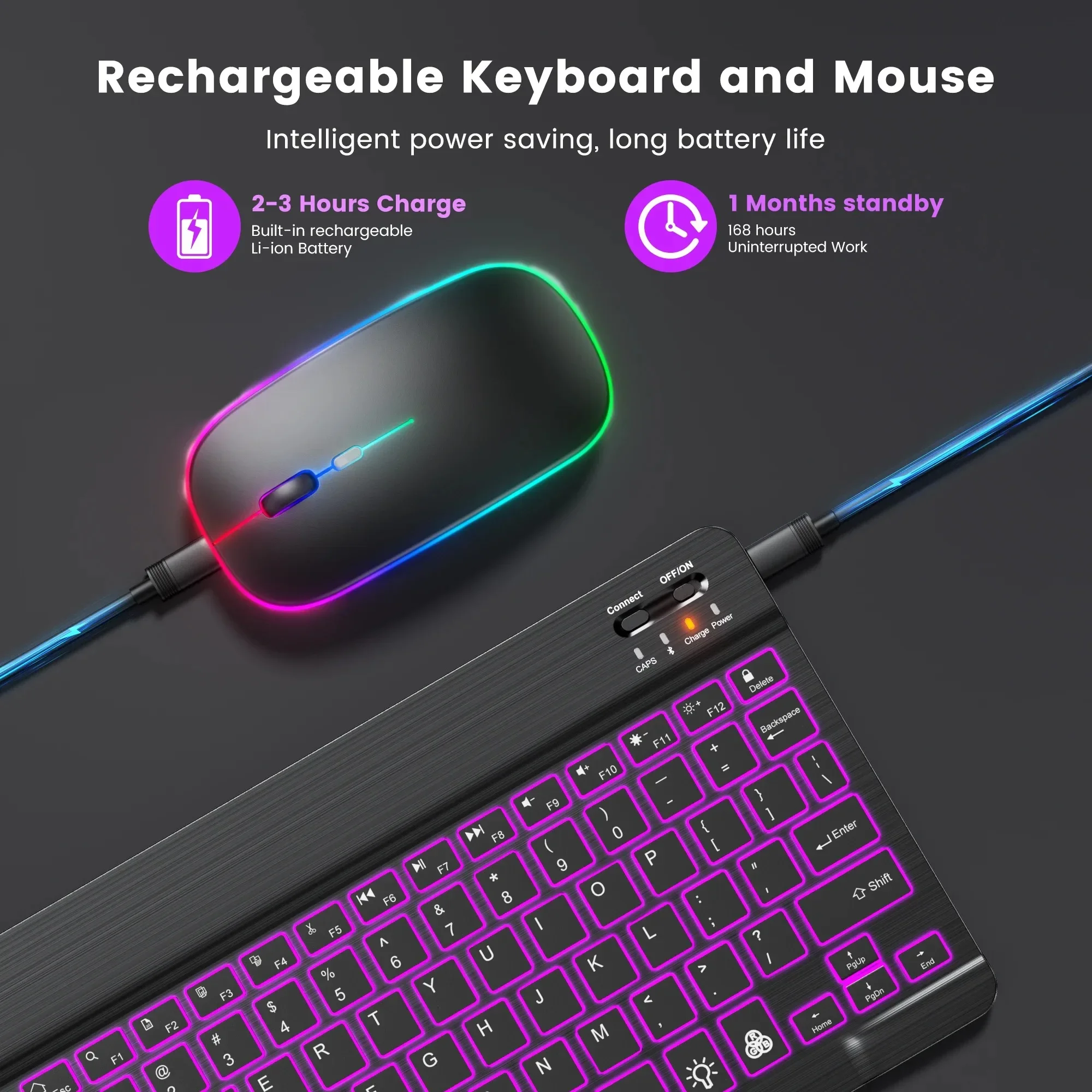 Mini Backlit RGB Bluetooth Wireless Keyboard 2.4G Mouse For Tablet Cell Phone Windows Android iOS Ultra Light Slim iPad Keyboard