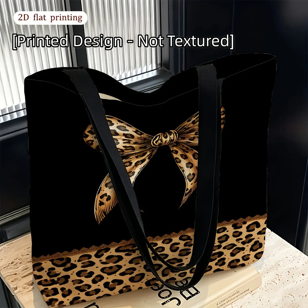 1pc, 2D Flat Printing Not 3D [Printed Design - Not Textured] Women'S Shoulder Bag, Leopard Print Bow Pattern Theme, Daily Use