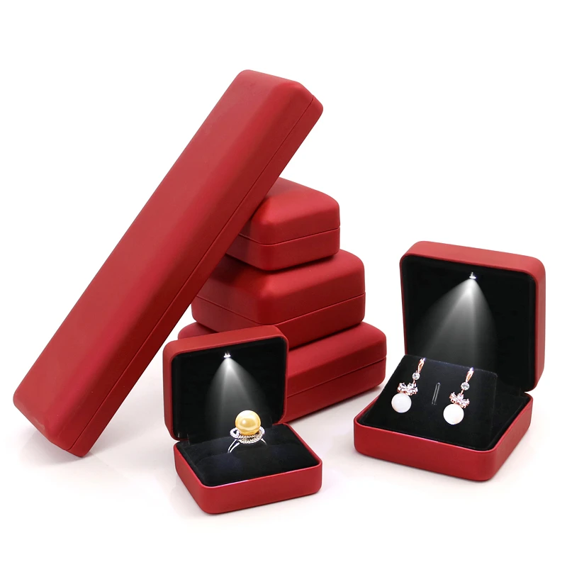 LED Jewelry Box for Ring Pendant Necklace Earring Engagement Display Gift Packaging with Light Storage Cases Wholesale