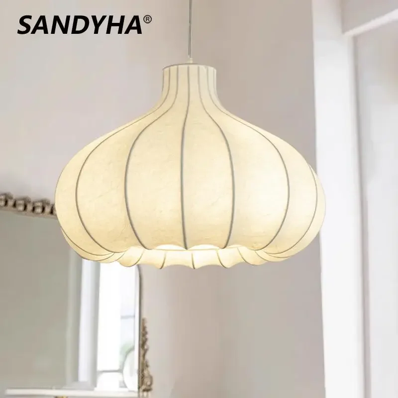 

Retro Fabric Pendant Light White Circular Ceiling Chandelier Home Decor For bedroom Dining Table Living Room Led Hanging Lamp