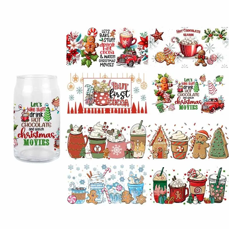 

Christmas Coffee UV DTF Tree Car Transfer Stikcer For Libbey Glass Cup Gingerbread Man Drink Design Waterproof Durable Sticker