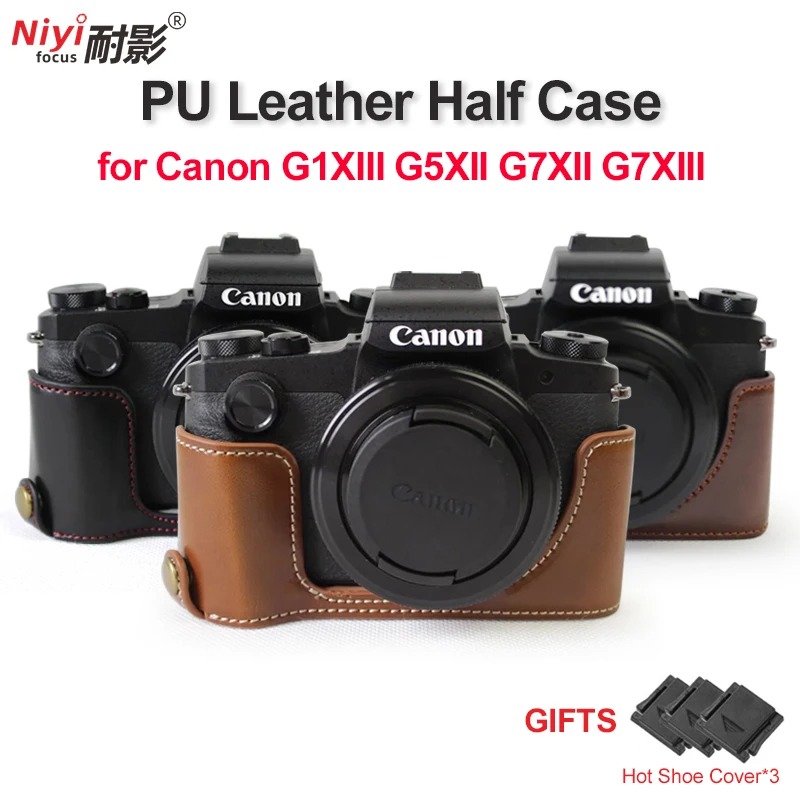 

PU Leather Camera Half Case for Canon G7X MarkII G7X MarkIII G5XII G1XIII Bottom Opening Cover Base Protector Retro G7XII