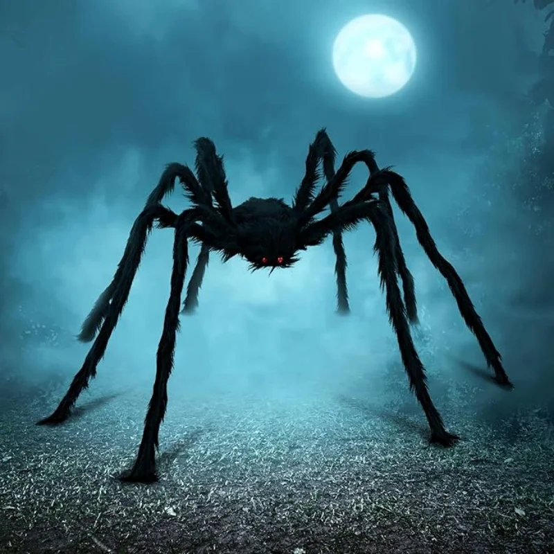 Halloween decoration giant spider, suitable for garden lawn and indoor decoration props, party trick simulation plush spider