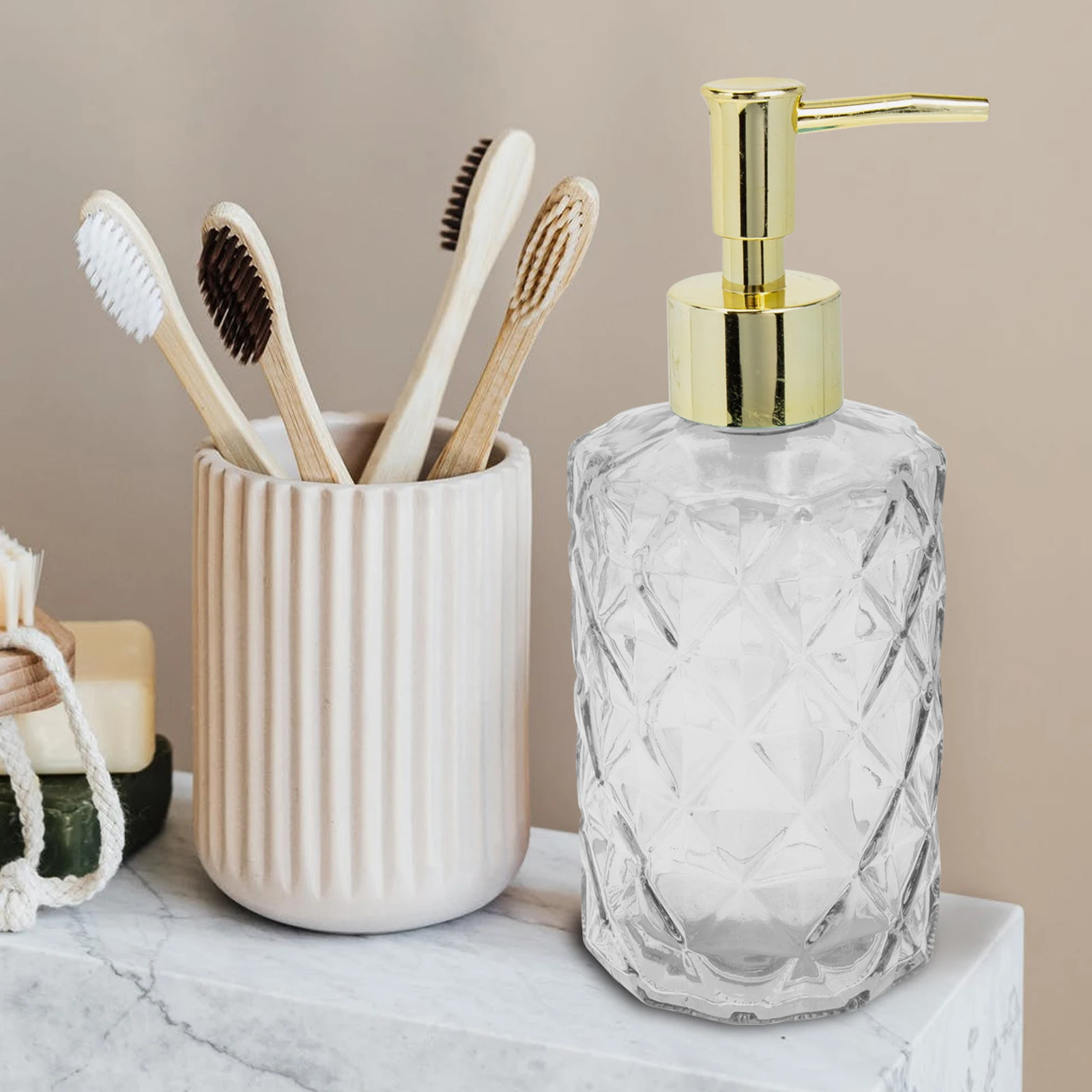 

2Pcs Glass Lotion Bottle Refillable Press Type Shower Gel Holder Home Bathroom Travel Hotel Use Hand Soap Dispenser