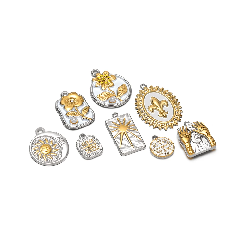 4Pcs Stainless Steel Square Relief Charms Vintage Pendant for DIY Necklaces Jewelry Making Bracelets Findings Anklet Accessories