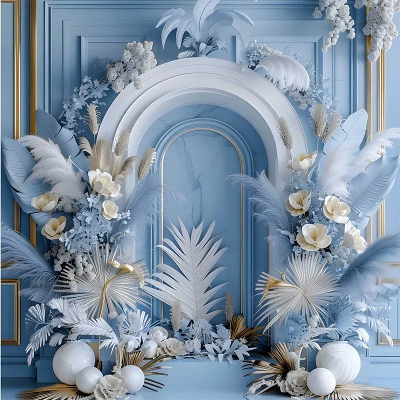 Mehofond fotografia fundo vintage arco porta flor retrato maternidade azul casamento arte da parede textura foto pano de fundo estúdio