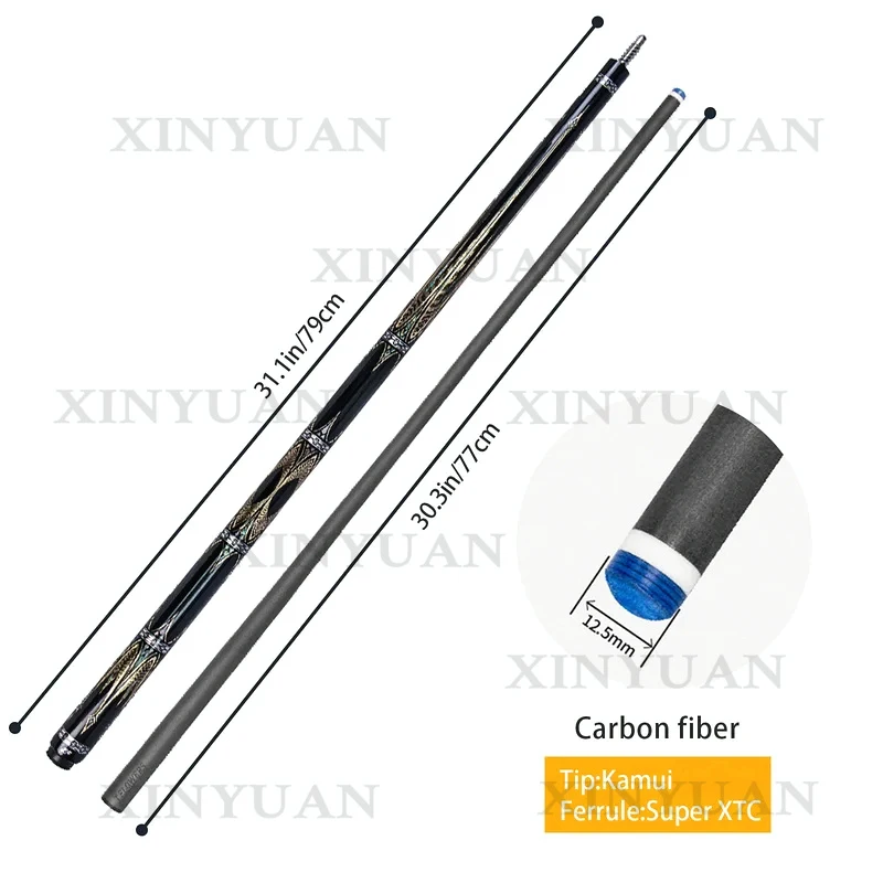 Pool Cue, Low Deflection Carbon Fiber Billiard Stick with Gold Armor Design, Complete 20-26 Billiards Kit