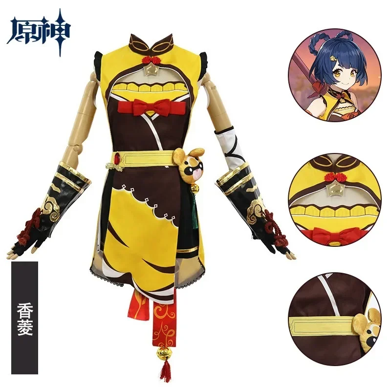 

Xiangling Cosplay Costume Head Chef Outfit Xiang Ling Full Set Include Dress Wig for Cosplay Anime Halloween