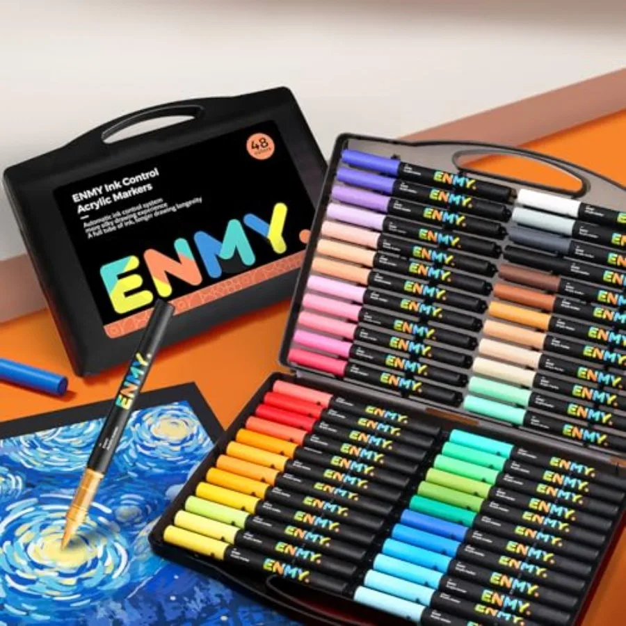 

48 Colors Acrylic Paint Pens, Direct Liquid Acrylic Paint Marker Pens, Fabric Markers for Textile, Canvas, Rock, Glass, Wood, P