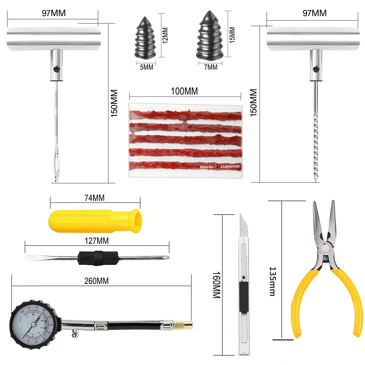 Universal Car Tire Puncture Repair Kit, Plug Ferramentas, Pneus Punctura, Tiras De Emergência, Cola, Agitando