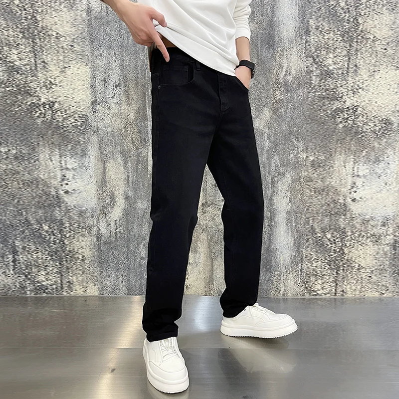 Jeans larghi da uomo europei di fascia alta di lusso leggero nero versatile moda casual pantaloni da uomo pantaloni da uomo