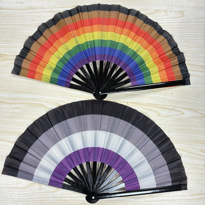 

Portable Rainbow Folding Hand Fan Easy Open , Waterproof Cooling Fan for Festivals, Dance Cosplay Wedding Party Decorative Fan