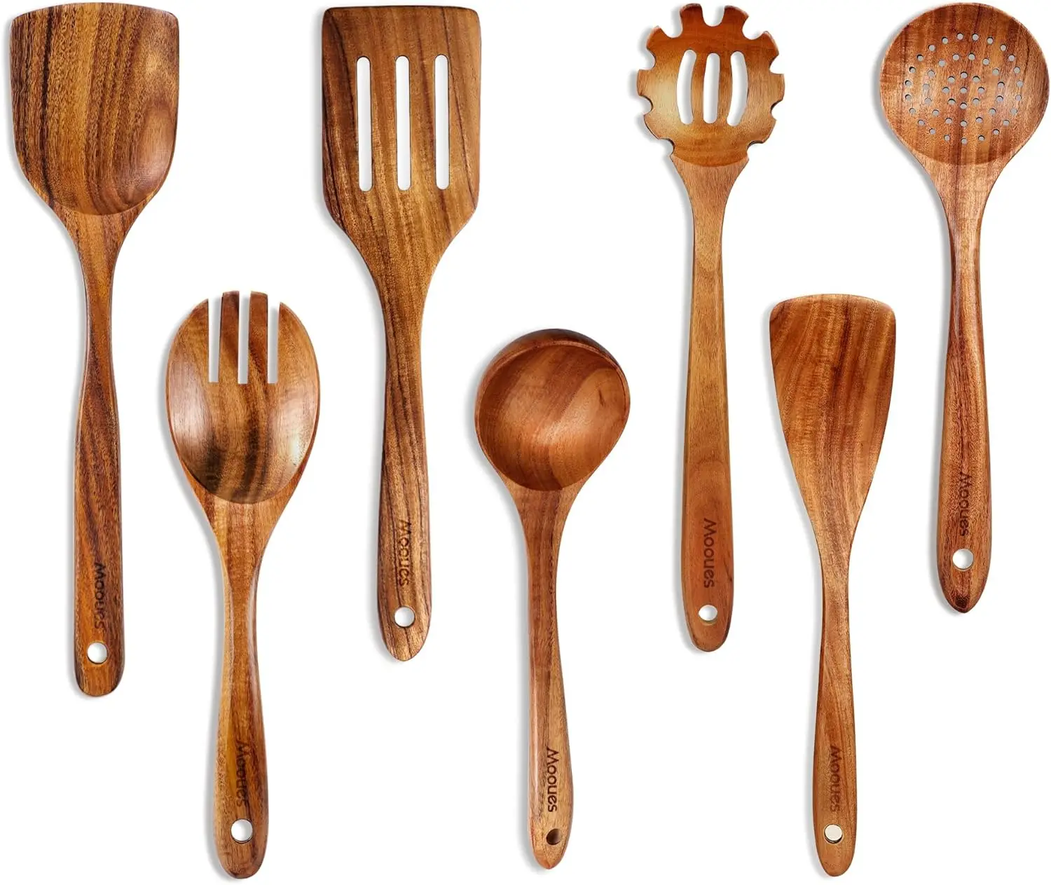 Luxury Wooden Utensil Set for Home Chef, 5 Essential Tools, Safe Material, Easy Storage Design, Perfect for Gourmet Cooking