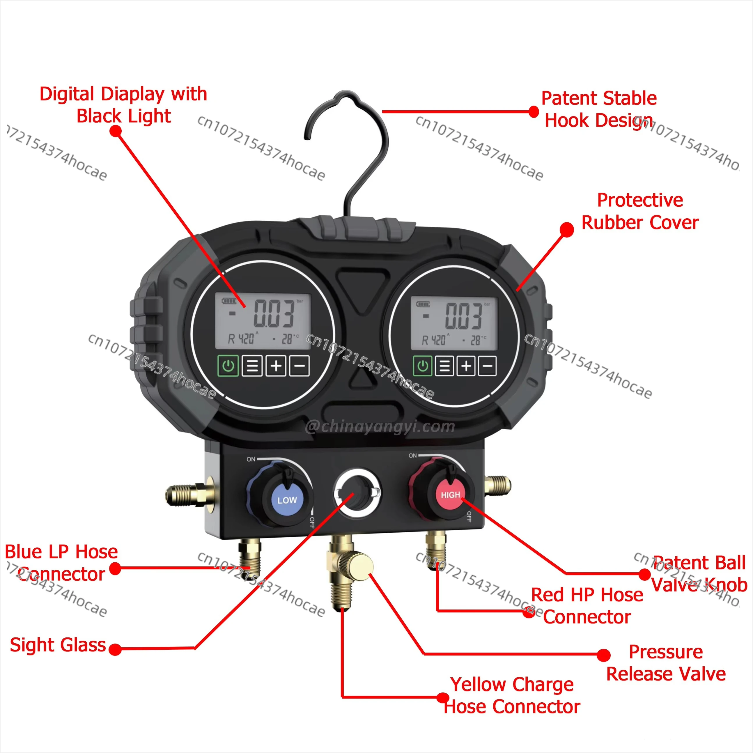 Cyfrowy zestaw manometrów do klimatyzacji dla czynników chłodniczych R134A/R410A/R1234YF/R290/R600