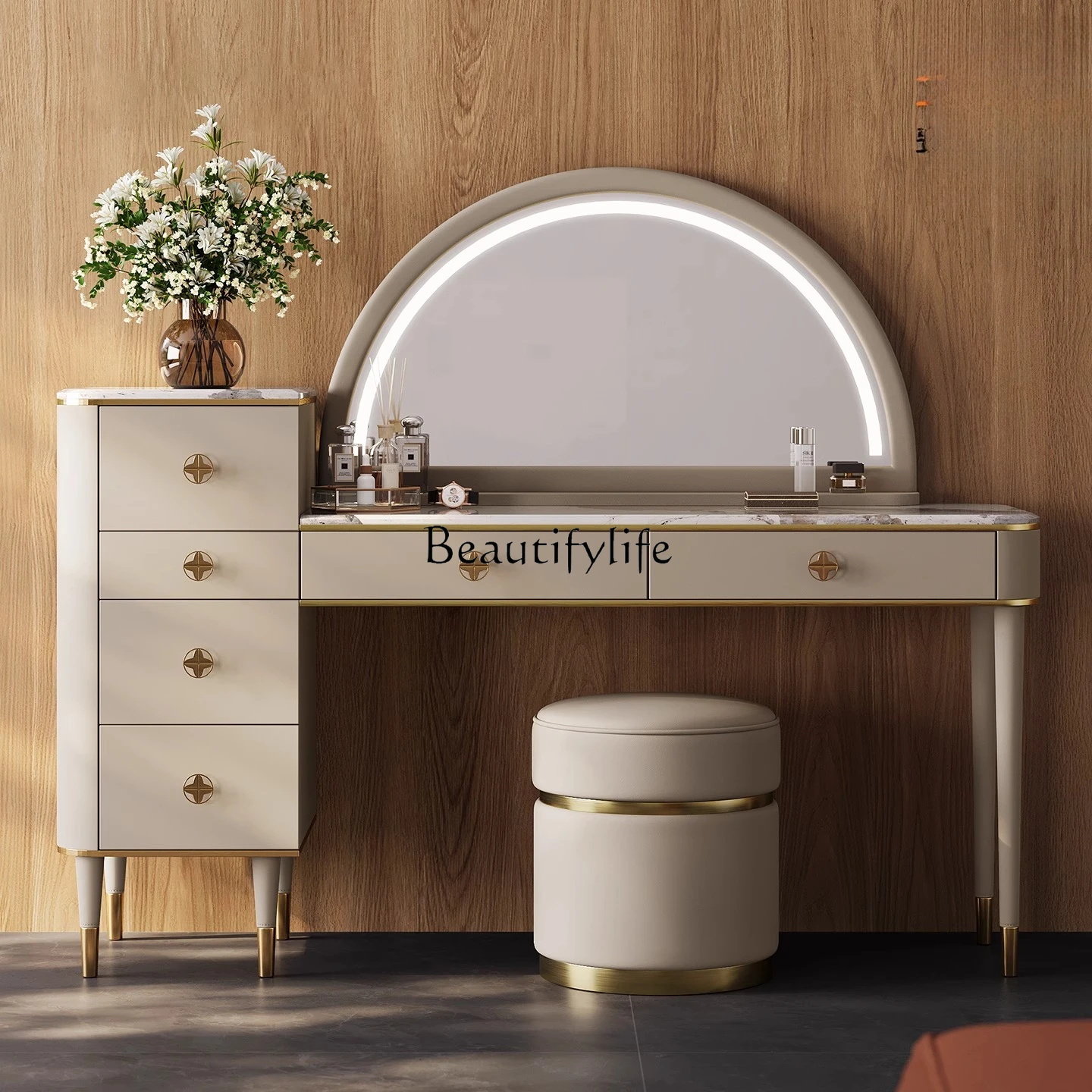 

High-end Italian light luxury dressing table, modern fashion marble storage integrated makeup table