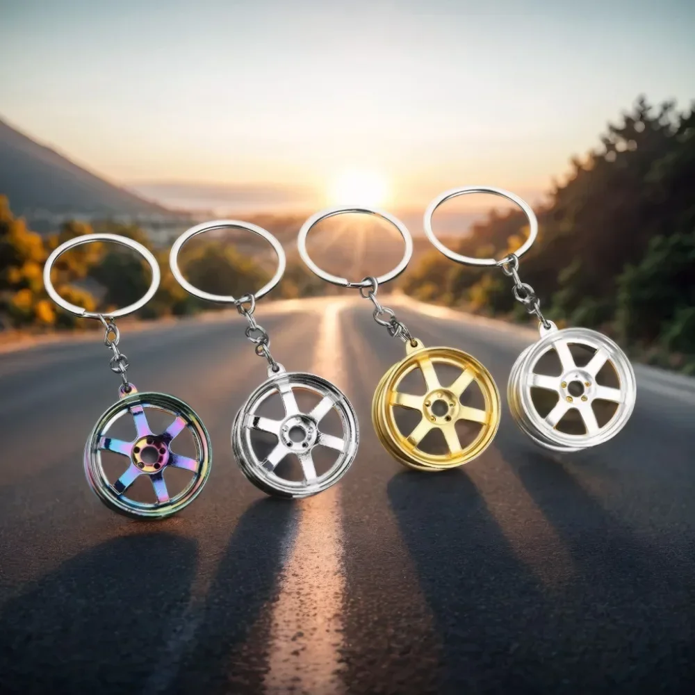 

Creative Metal Auto Parts Keychain Set Car Wheel Rim Gearbox Manual Lever Keyring Perfect Gift for Enthusiast Men Lovers of Auto