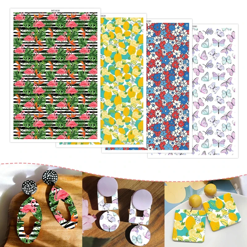 Papel de Transferencia con Diseños de Limón, Mariposa, Flamenco y Flor para Arcilla Polimérica, Impresión DIY, Cerámica Blanda, Herramienta para Hacer Joyería y Pendientes