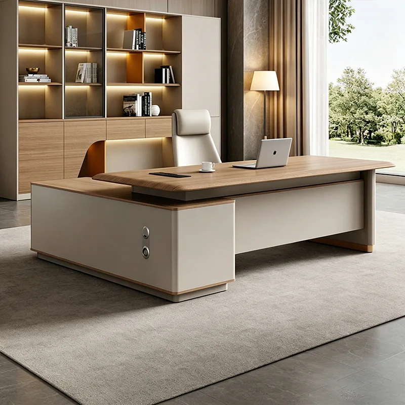 Small space boss table manager business office light luxury cream style table and chair combination