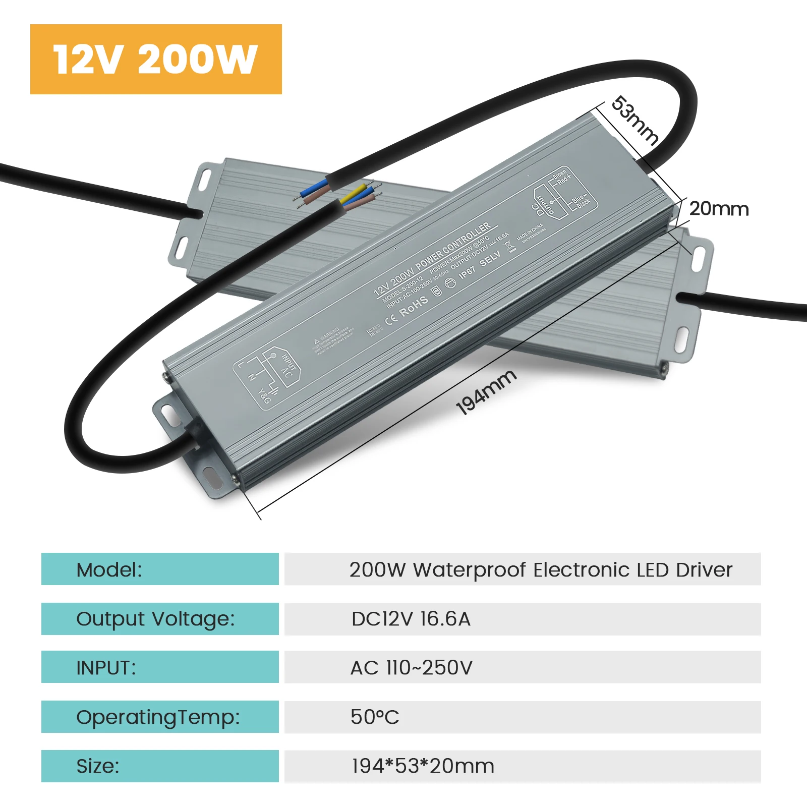 IP67 Wasserdichter LED-Netzteiltreiber AC 110 V 240 V auf DC 12 V 24 V 36 W 60 W 80 W 100 W 300 W 400 W 500 W 600 W Transformator-Adapter