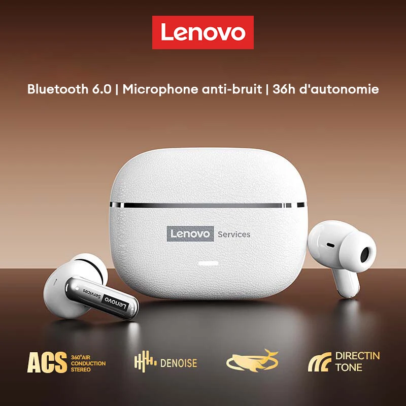Écouteurs sans fil Lenovo LE208, suppression du bruit ENC, micro Bluetooth V6.0, casque HIFI, son HIFI, appels HD avec micro