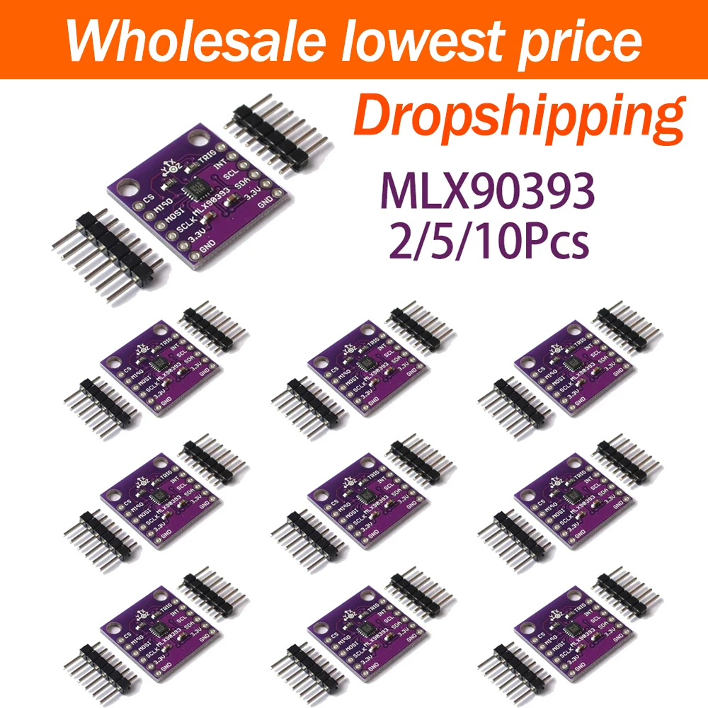2/5/10Pcs MLX90393 Three-Axis Hall Sensor Digital Module for Angle Displacement and Rotational Position Measurement